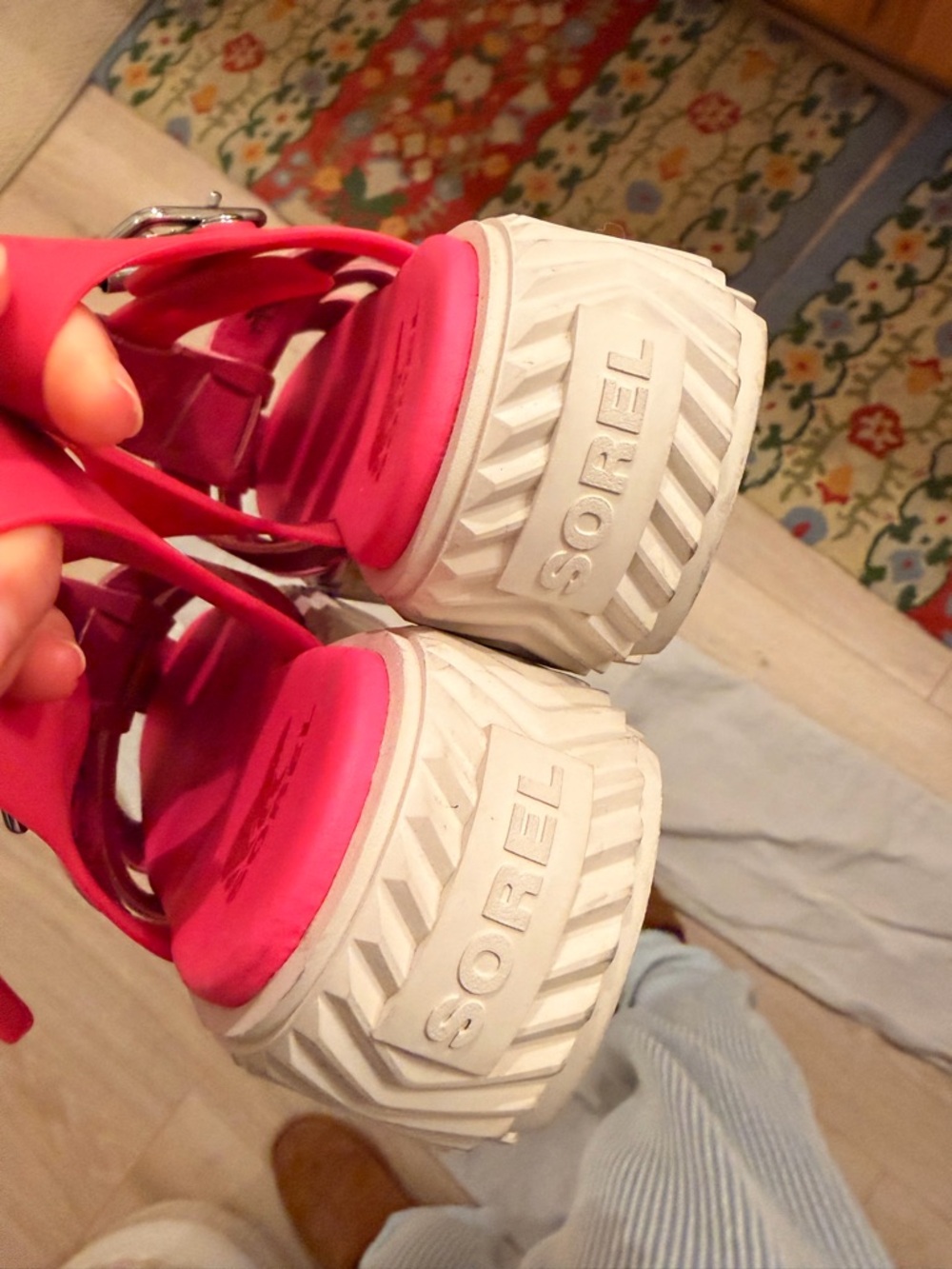 Sorel Hot Pink Platform Sandals with White Sole - Picture 5 of 5